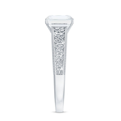 Certified Emerald Cut Moissanite Filigree Engagement Ring for Women