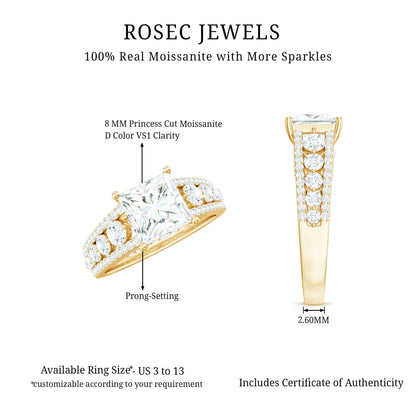 Princess Cut Moissanite Engagement Ring with Side Stones
