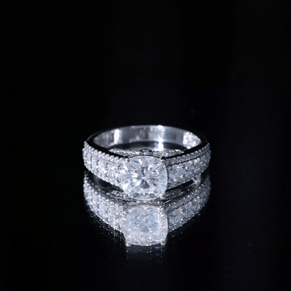 3 Carat Cushion Cut Moissanite Engagement Ring with Side Stones