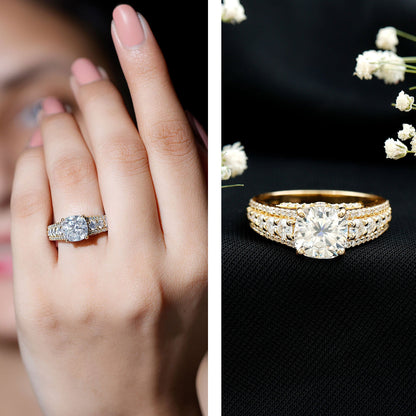 3 Carat Cushion Cut Moissanite Engagement Ring with Side Stones