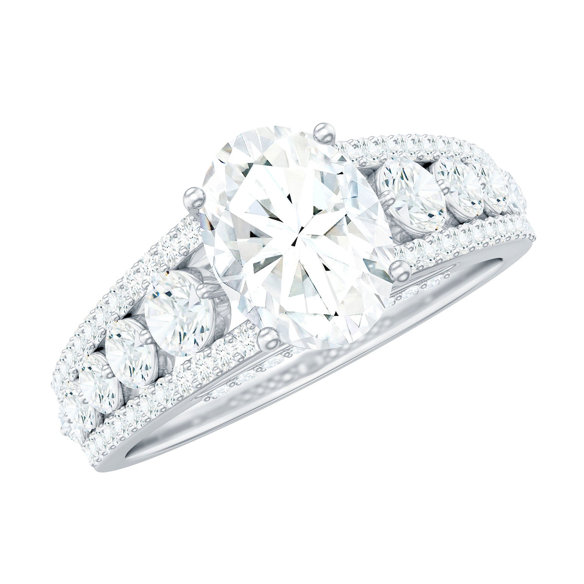 Certified Moissanite Oval Engagement Ring with Side Stones