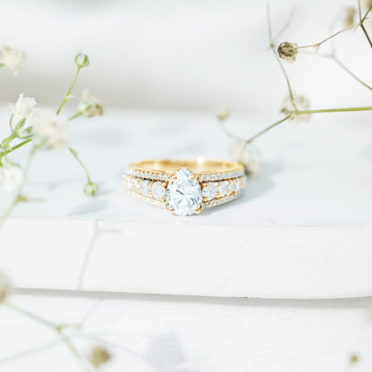 1.3 Carat Pear Shape Moissanite Vintage Inspired Engagement Ring