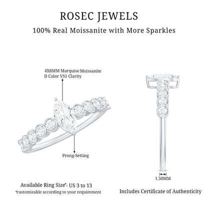 0.7 Carat Marquise Cut Moissanite Solitaire Engagement Ring with Side Stones