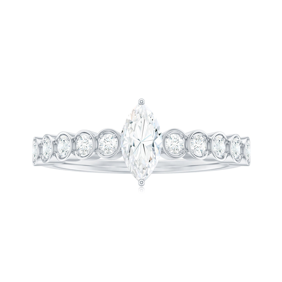 0.7 Carat Marquise Cut Moissanite Solitaire Engagement Ring with Side Stones