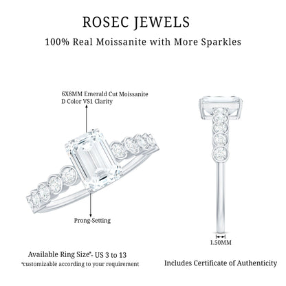 Certified Emerald Cut Moissanite Solitaire Engagement Ring with Side Stones