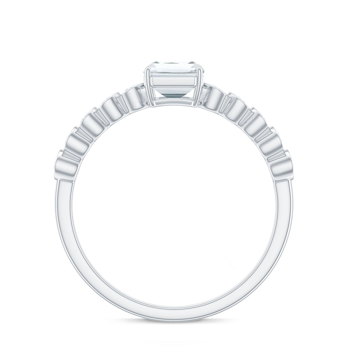 Certified Emerald Cut Moissanite Solitaire Engagement Ring with Side Stones