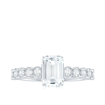 Certified Emerald Cut Moissanite Solitaire Engagement Ring with Side Stones