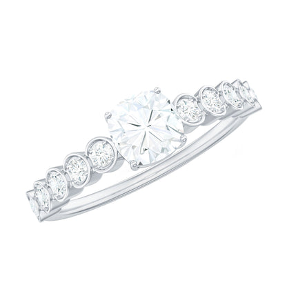 1.7 Carat Cushion Cut Moissanite Solitaire Engagement Ring with Side Stones