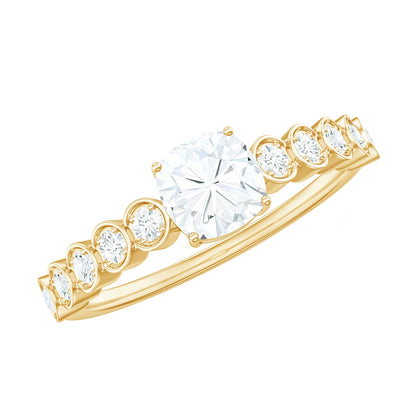 1.7 Carat Cushion Cut Moissanite Solitaire Engagement Ring with Side Stones