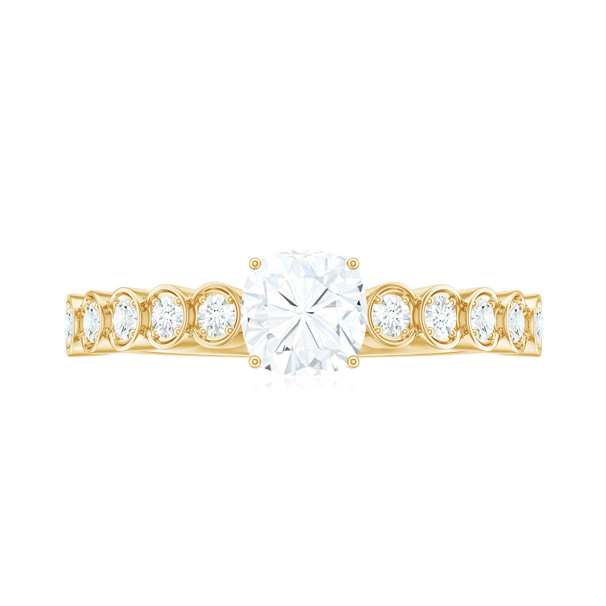 1.7 Carat Cushion Cut Moissanite Solitaire Engagement Ring with Side Stones