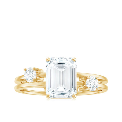 1.8 Carat Emerald Cut Moissanite Solitaire Double Band Engagement Ring