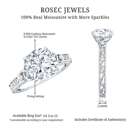 Cushion Cut Moissanite Antique Style Engagement Ring