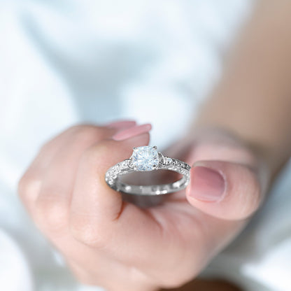 Cushion Cut Moissanite Antique Style Engagement Ring