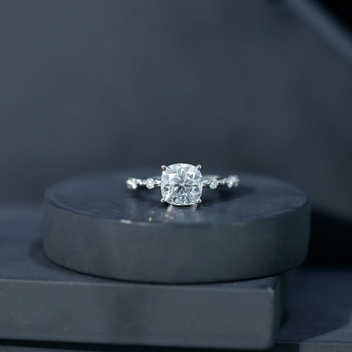 Certified Cushion Cut Moissanite Huge Engagement Ring