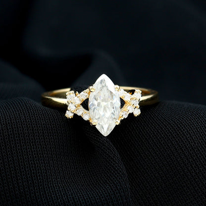 Certified 1 Carat Moissanite Marquise Engagement Ring in Split Shank