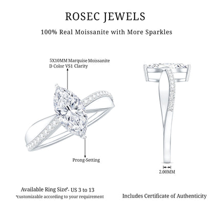 Classic Marquise Cut Moissanite Solitaire Engagement Ring