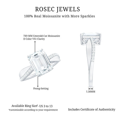 2.8 Carat Emerald Cut Moissanite Solitaire Classic Engagement Ring