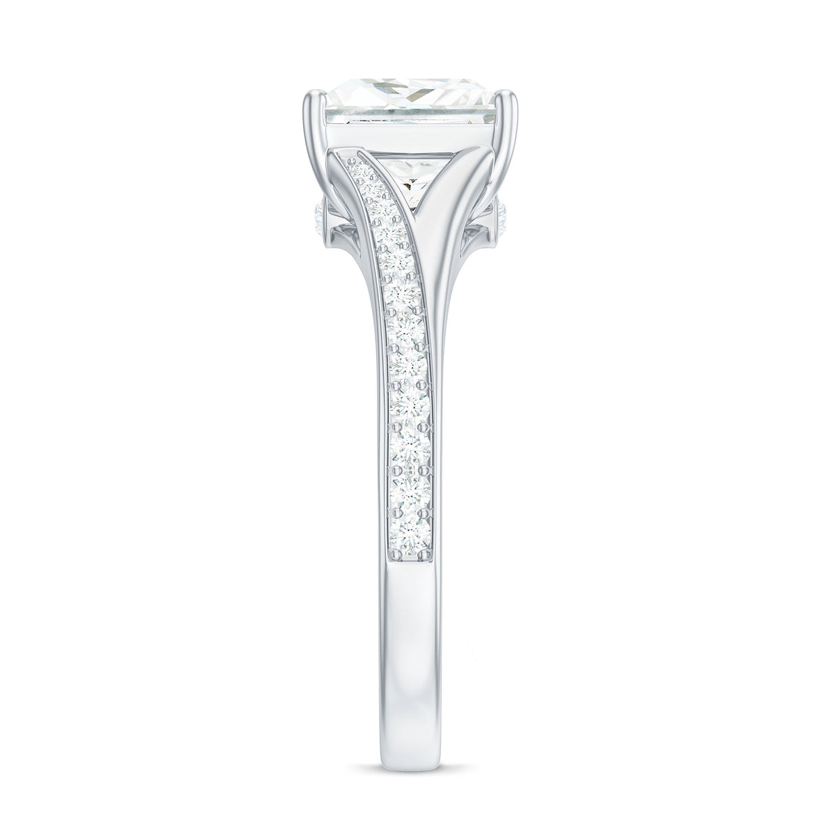 3 Carat Princess Cut Moissanite Solitaire Engagement Ring with Split Shank