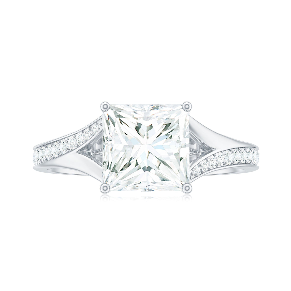 3 Carat Princess Cut Moissanite Solitaire Engagement Ring with Split Shank