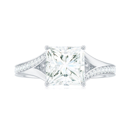 3 Carat Princess Cut Moissanite Solitaire Engagement Ring with Split Shank
