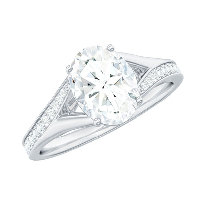 1.2 Carat Oval Cut Moissanite Solitaire Engagement Ring with Split Shank