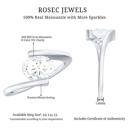 1.2 Carat Oval Moissanite Solitaire Engagement Ring with Bypass Shank