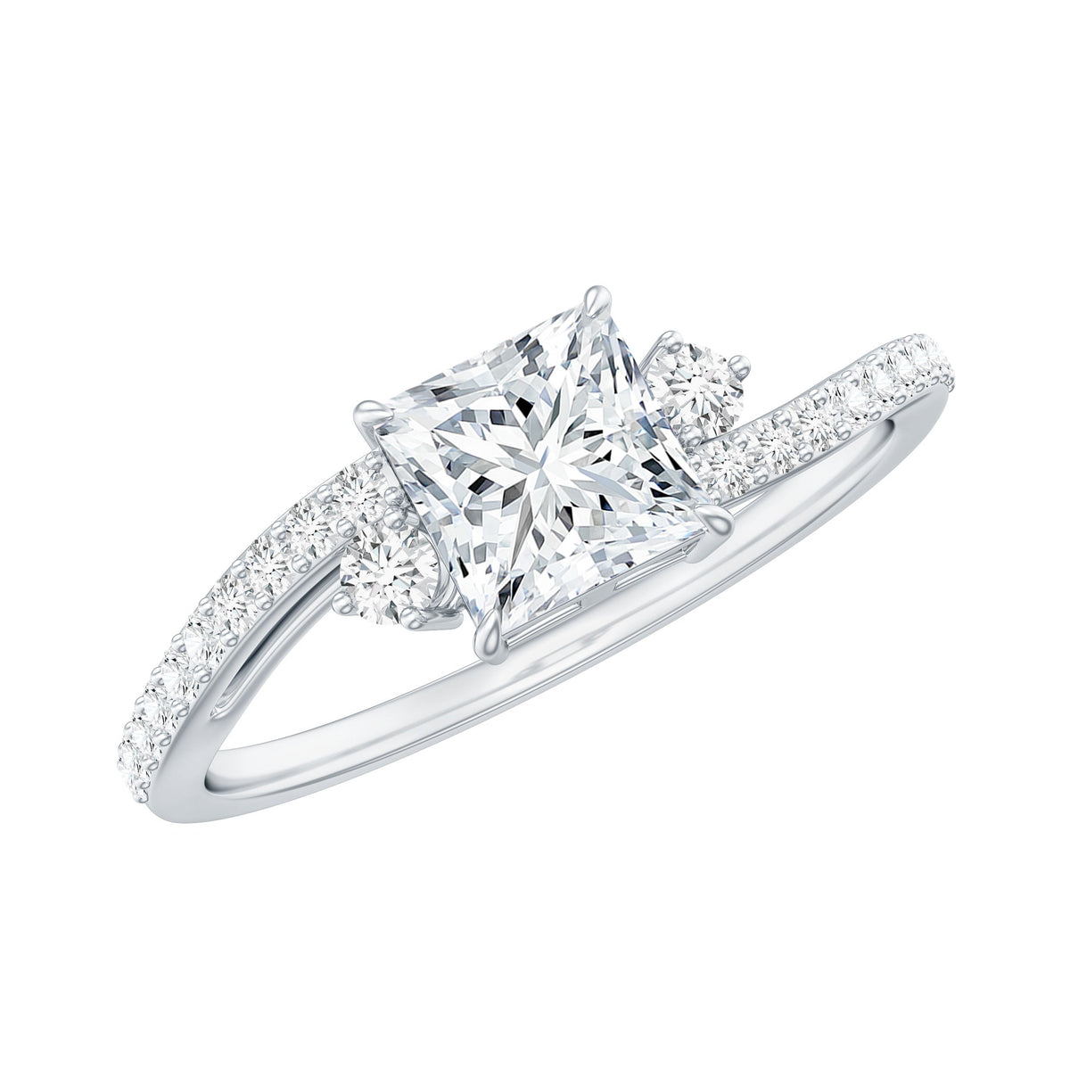 Princess Cut Moissanite Bypass Engagement Ring