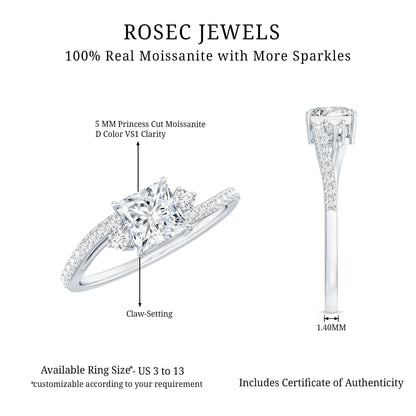 Princess Cut Moissanite Bypass Engagement Ring