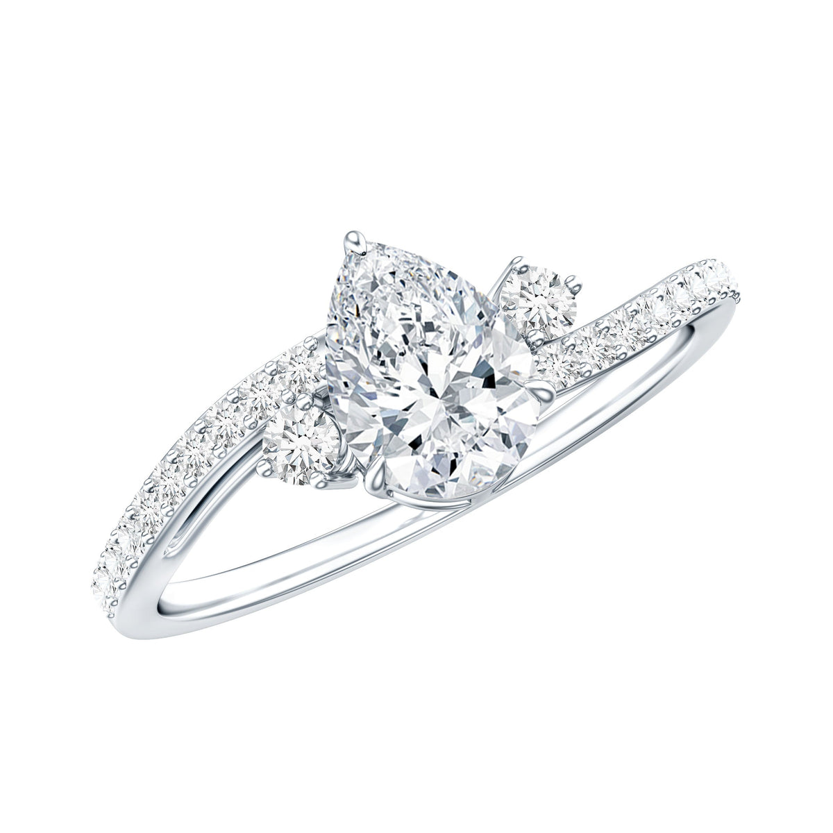 Pear Cut Moissanite Bypass Engagement Ring with Side Stones