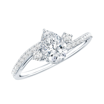 Pear Cut Moissanite Bypass Engagement Ring with Side Stones