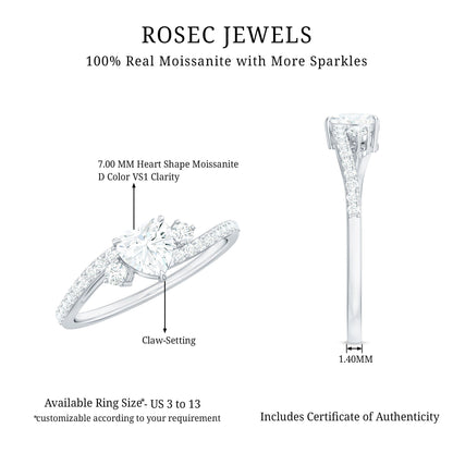 Heart Shape Moissanite Bypass Engagement Ring for Her