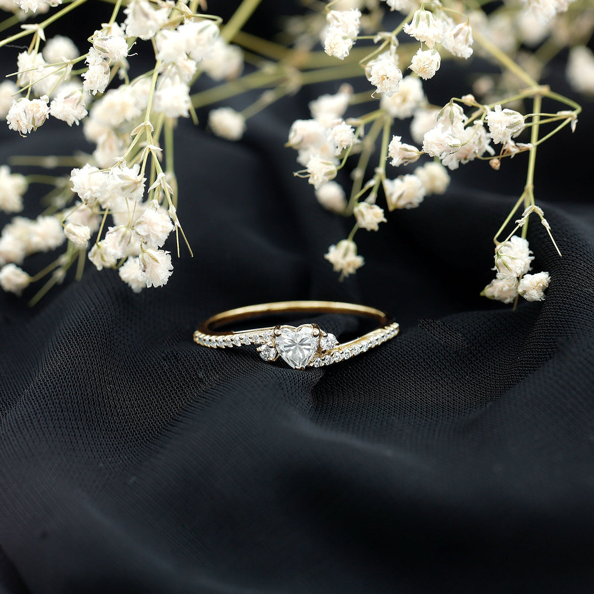 Heart Shape Moissanite Bypass Engagement Ring for Her
