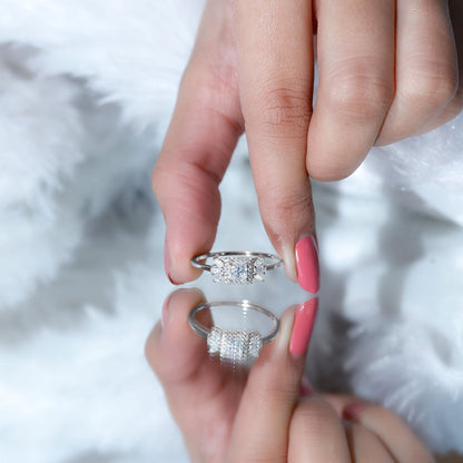 Princess Cut Moissanite Halo Engagement Ring with Certificate