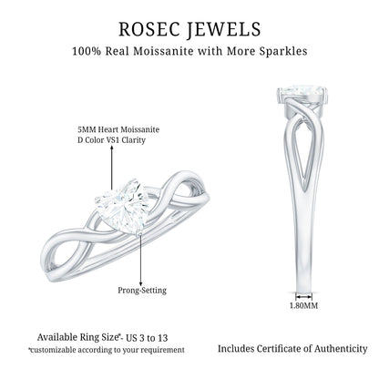 Heart Shape Moissanite Promise Ring with Crossover Band