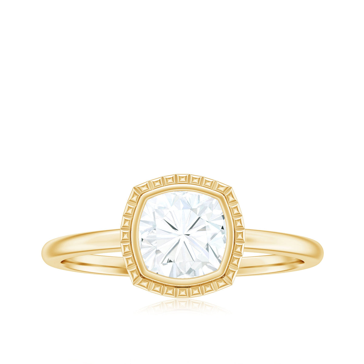 1.7 Carat Cushion Cut Moissanite Solitaire Ring in Bezel Setting