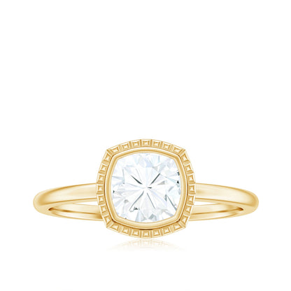 1.7 Carat Cushion Cut Moissanite Solitaire Ring in Bezel Setting