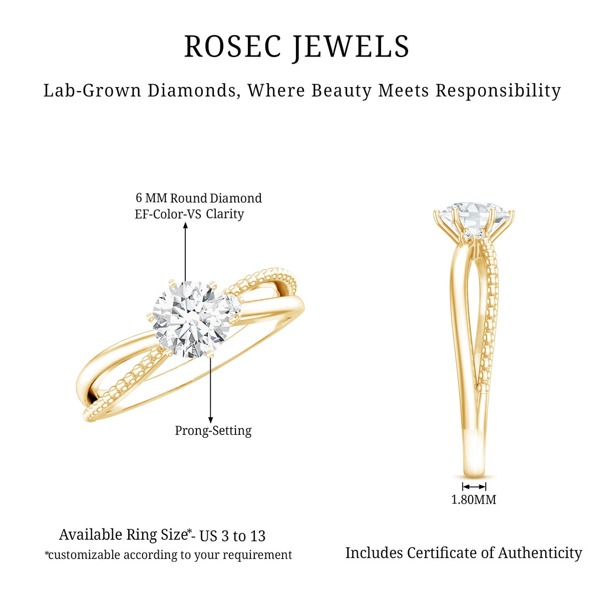 Lab Grown Diamond Solitaire Splt Shank Engagement Ring