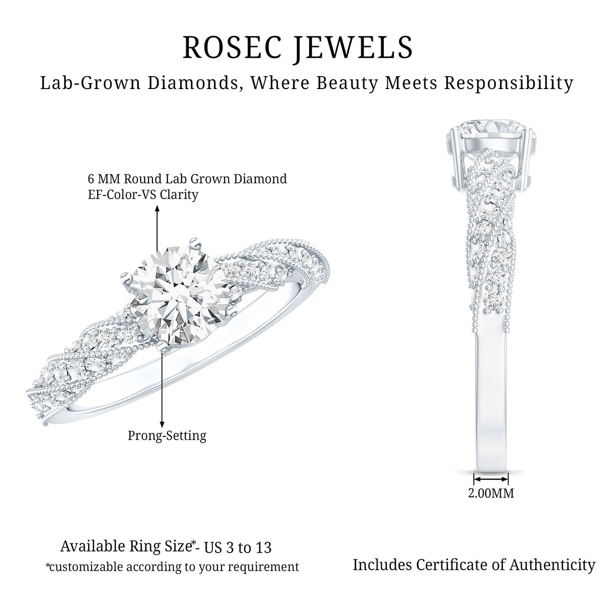 Round Shape Lab Grown Diamond Solitaire Engagement Ring