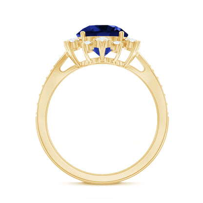 Lab Grown Blue Sapphire Round Engagement Ring with Diamond Accent