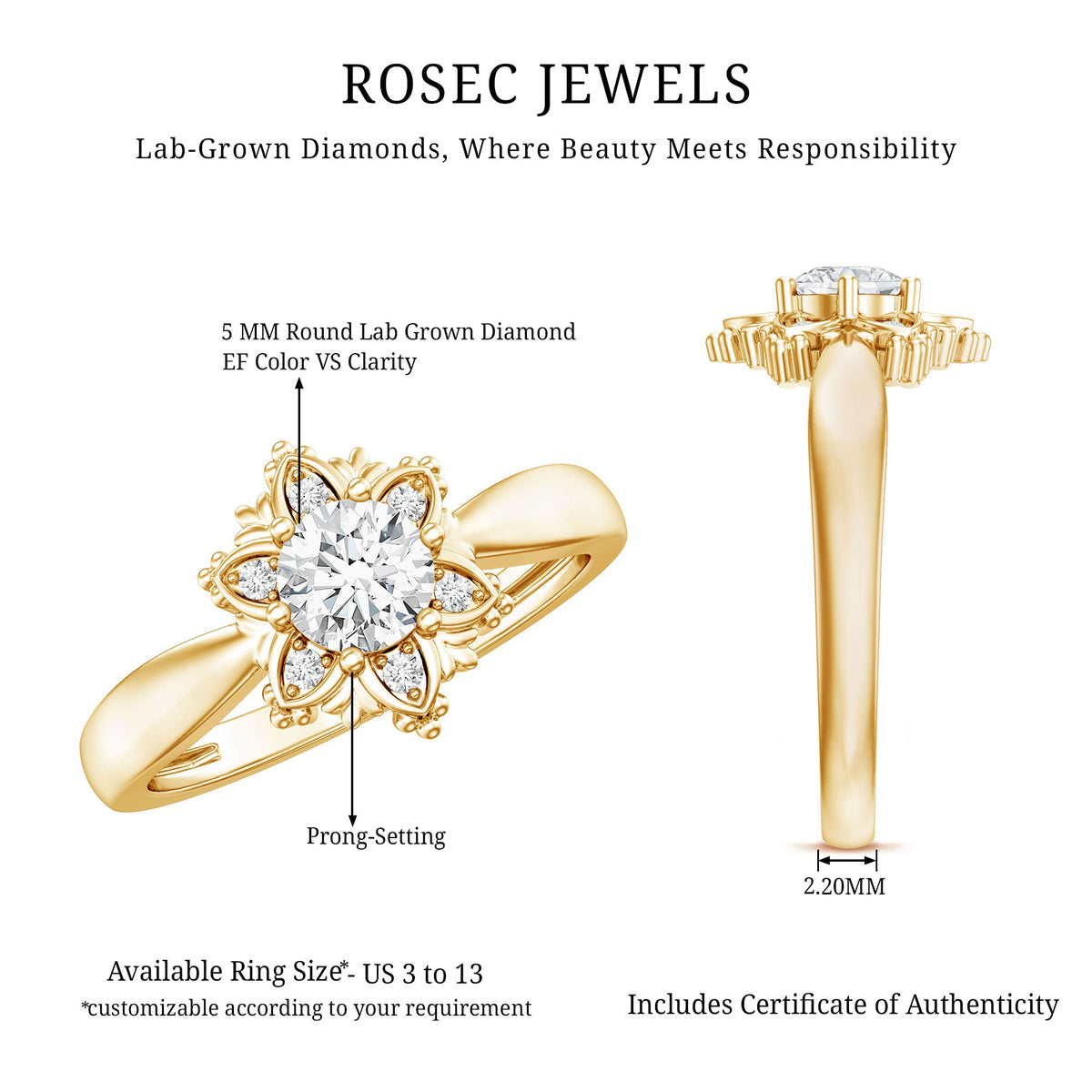 Certified Lab Grown Diamond Floral Engagement Ring for Women