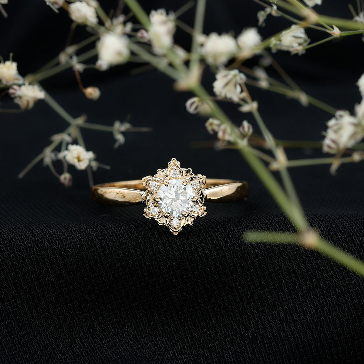 Certified Lab Grown Diamond Floral Engagement Ring for Women