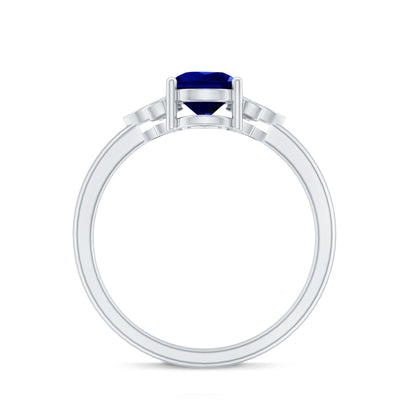 Certified Lab Grown Blue Sapphire Teardrop Engagement Ring with Diamonds