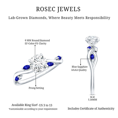Certified Lab Grown Diamond Engagement Ring with Sapphire