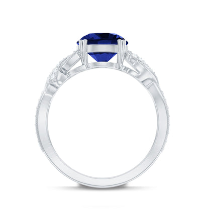 Designer 2.7 Carat Lab Grown Blue Sapphire Statement Engagement Ring with Diamond