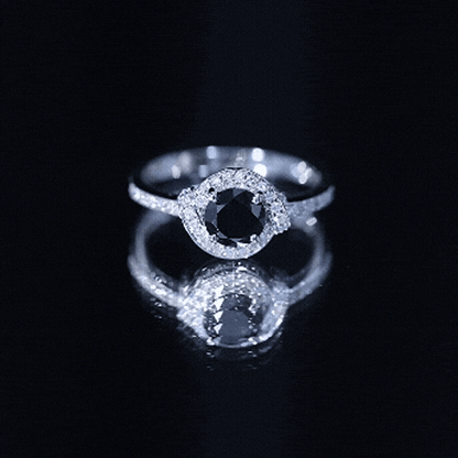 1.3 Carat Lab Grown Black Diamond Engagement Ring with White Diamond Halo