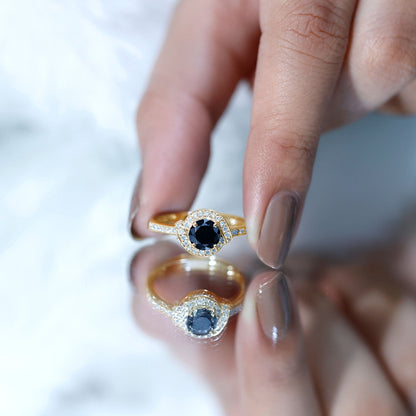 1.3 Carat Lab Grown Black Diamond Engagement Ring with White Diamond Halo