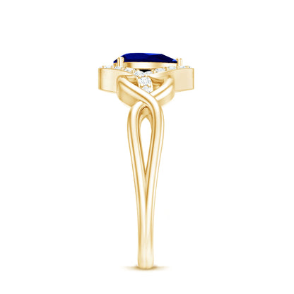 Certified 1.6 Carat Lab Grown Blue Sapphire Diamond Teardrop Engagement Ring with Crossover Shank