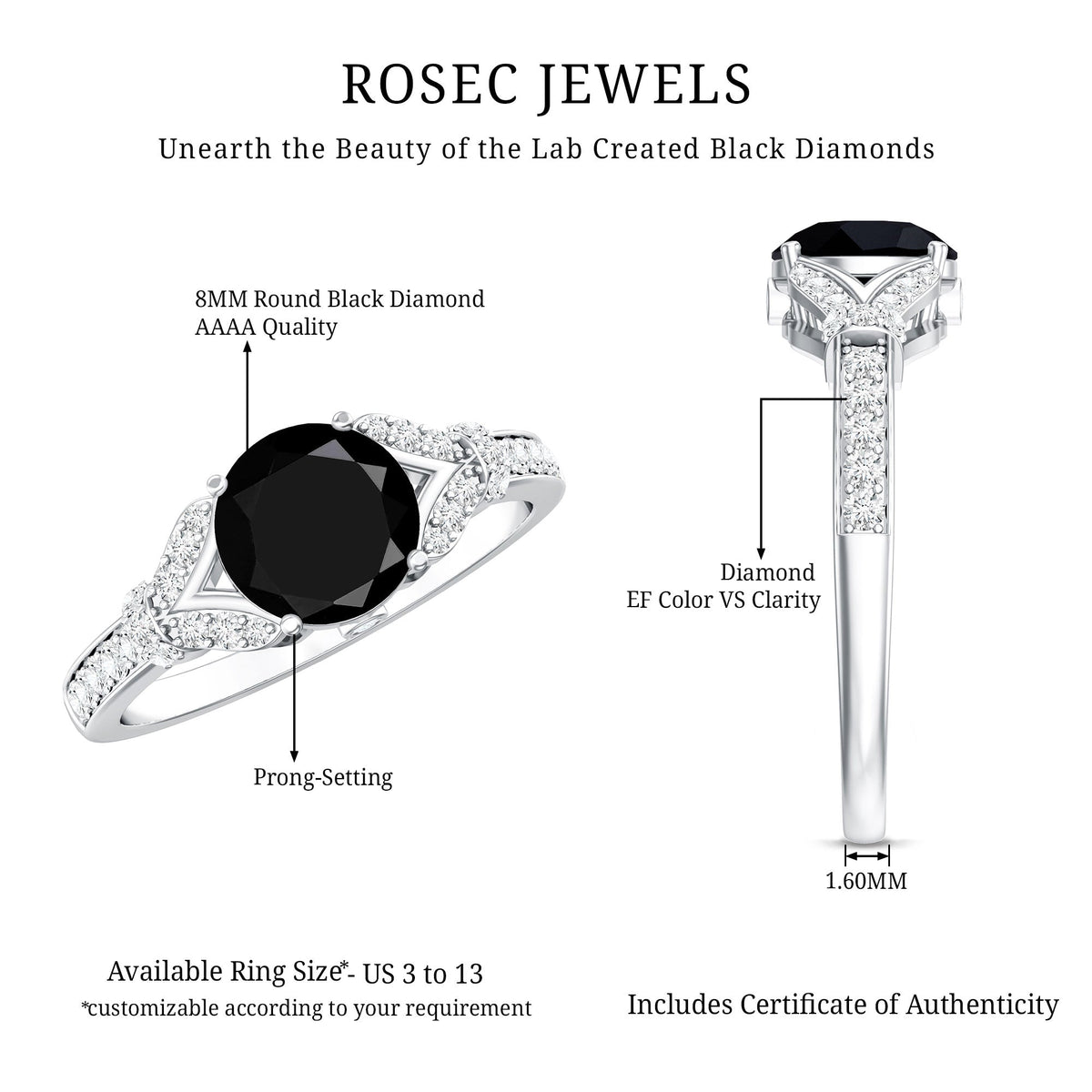 Lab Grown Black Diamond Solitaire Engagement Ring
