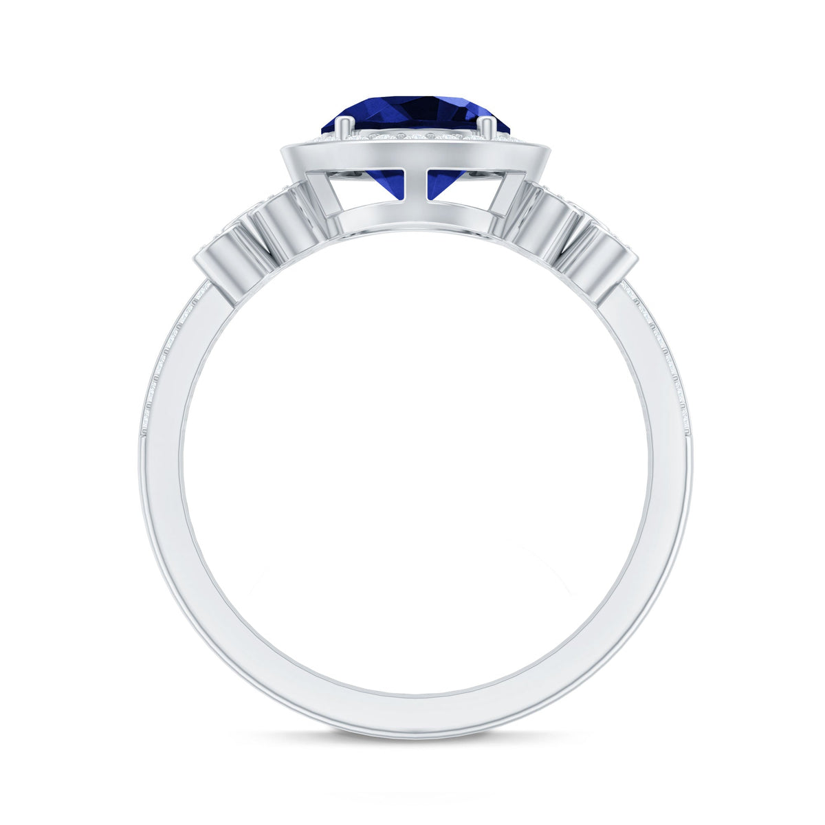 Certified 2.7 Carat Lab Grown Blue Sapphire Halo Engagement Ring with Diamond Flower