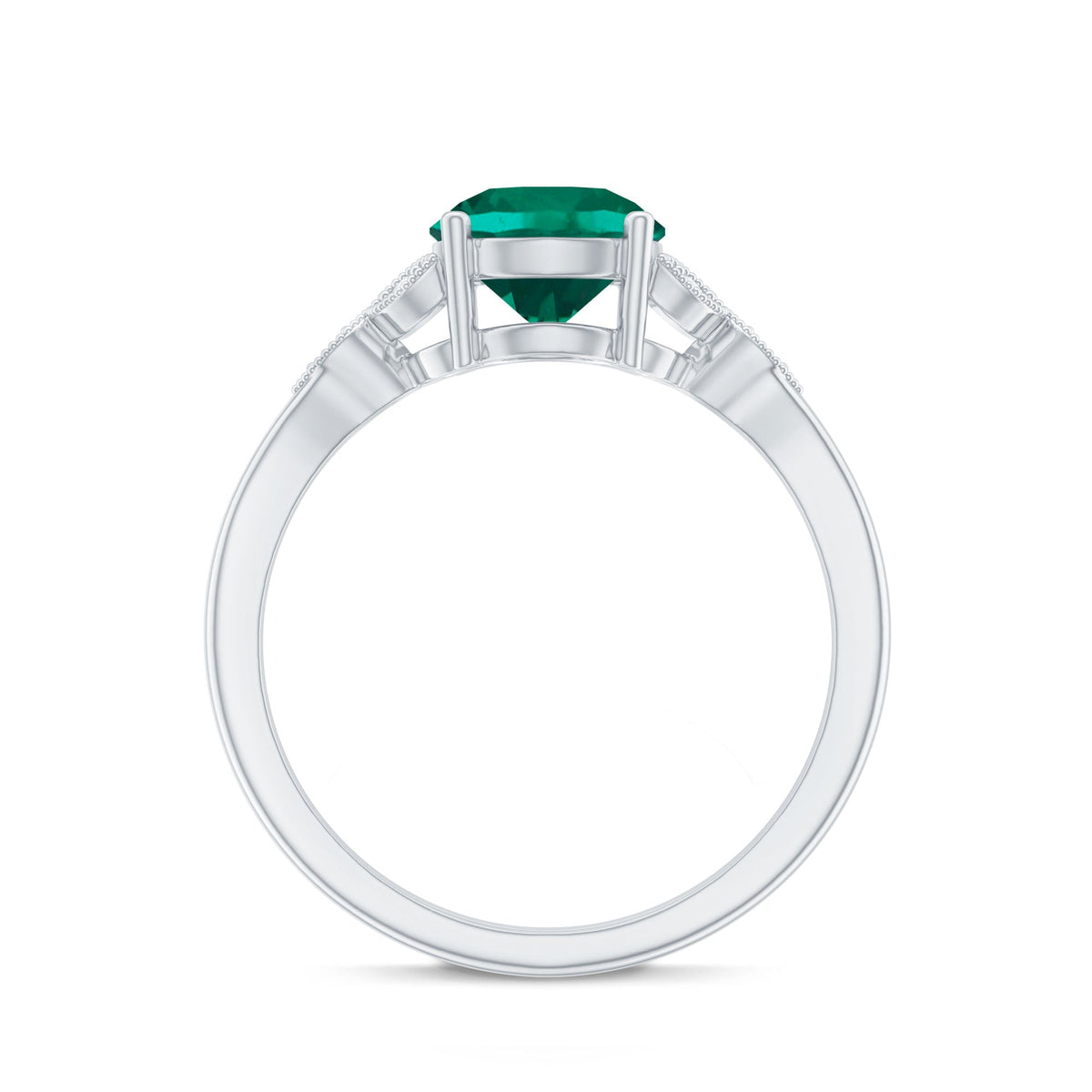 Lab Created Emerald Solitaire Engagement Ring With Diamond
